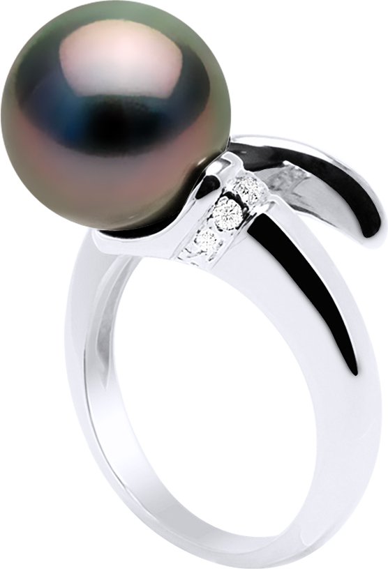 Ringschmuck Prestige Spirale – Diamanten 0,10 ct – echte Tahiti-Zuchtperle rund 10–11 mm