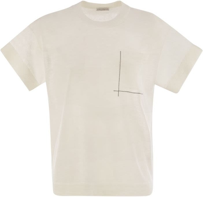 Leinen-Mix T-Shirt mit glänzendem Taschen-Detail