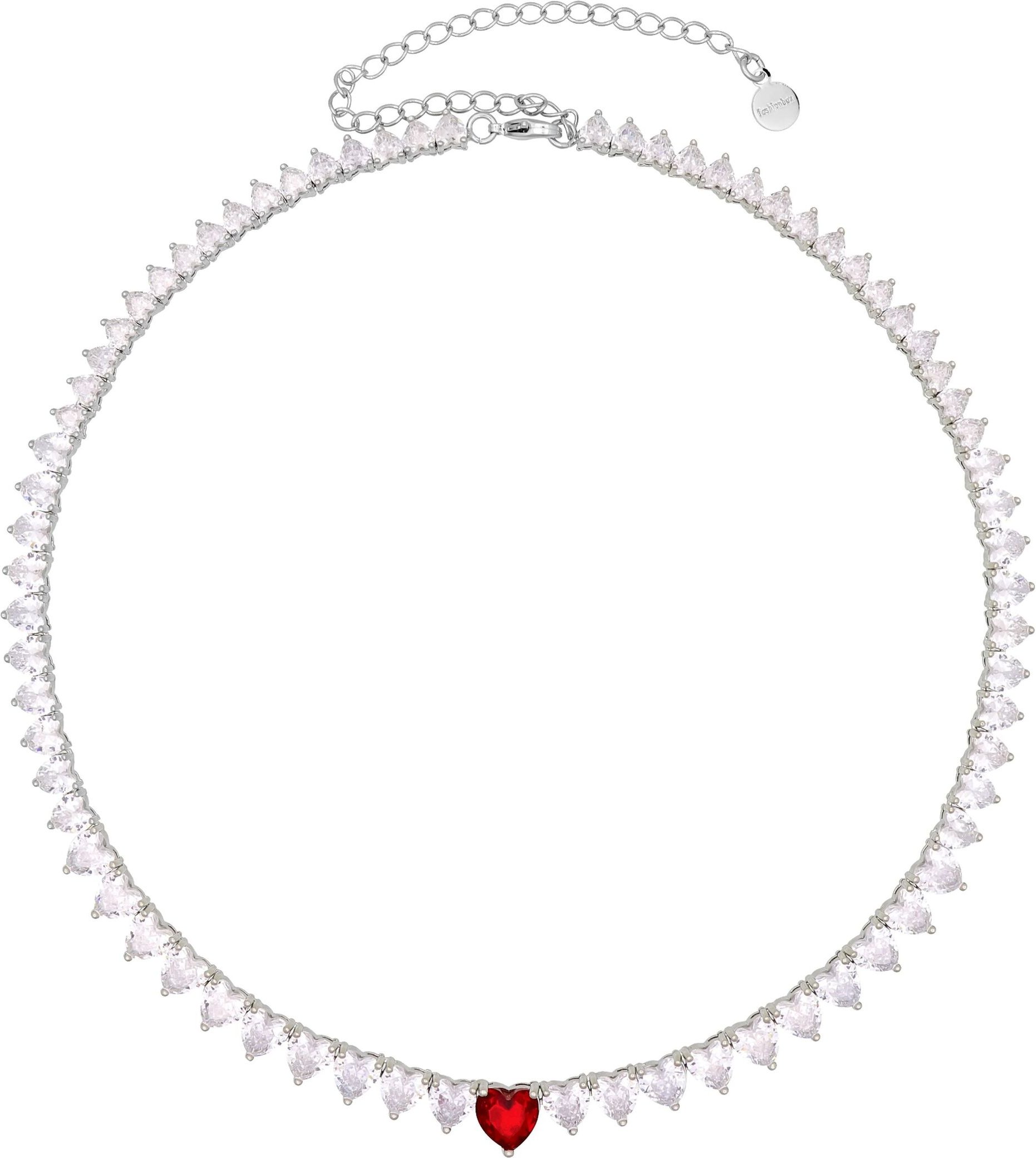 Fashionbox Collier rhodiniert Zirkonia weiss Mittelteil Zirkoniaherz rot