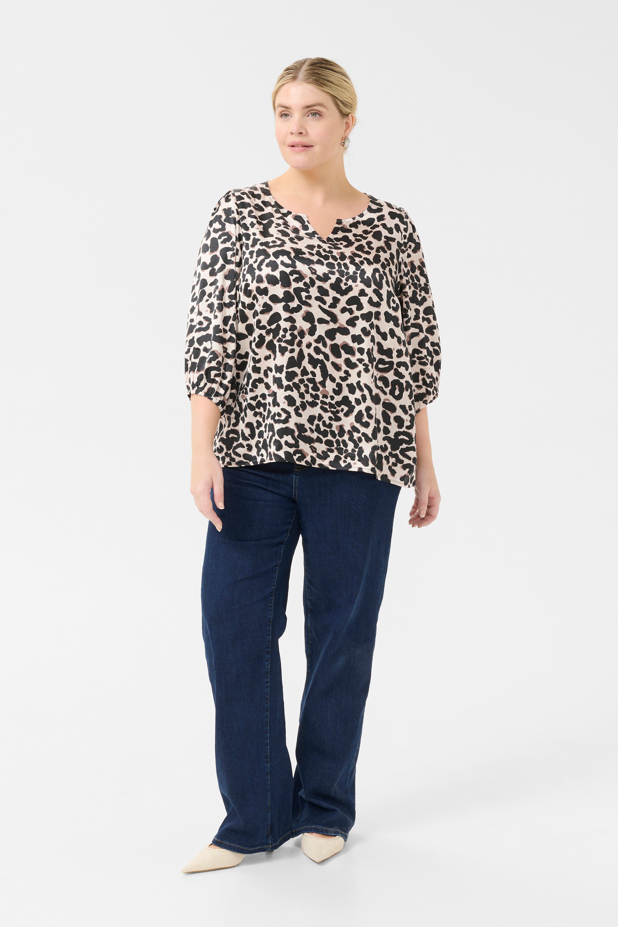 Thumbnail - Langarm-Bluse Regular fit Brown Leopard