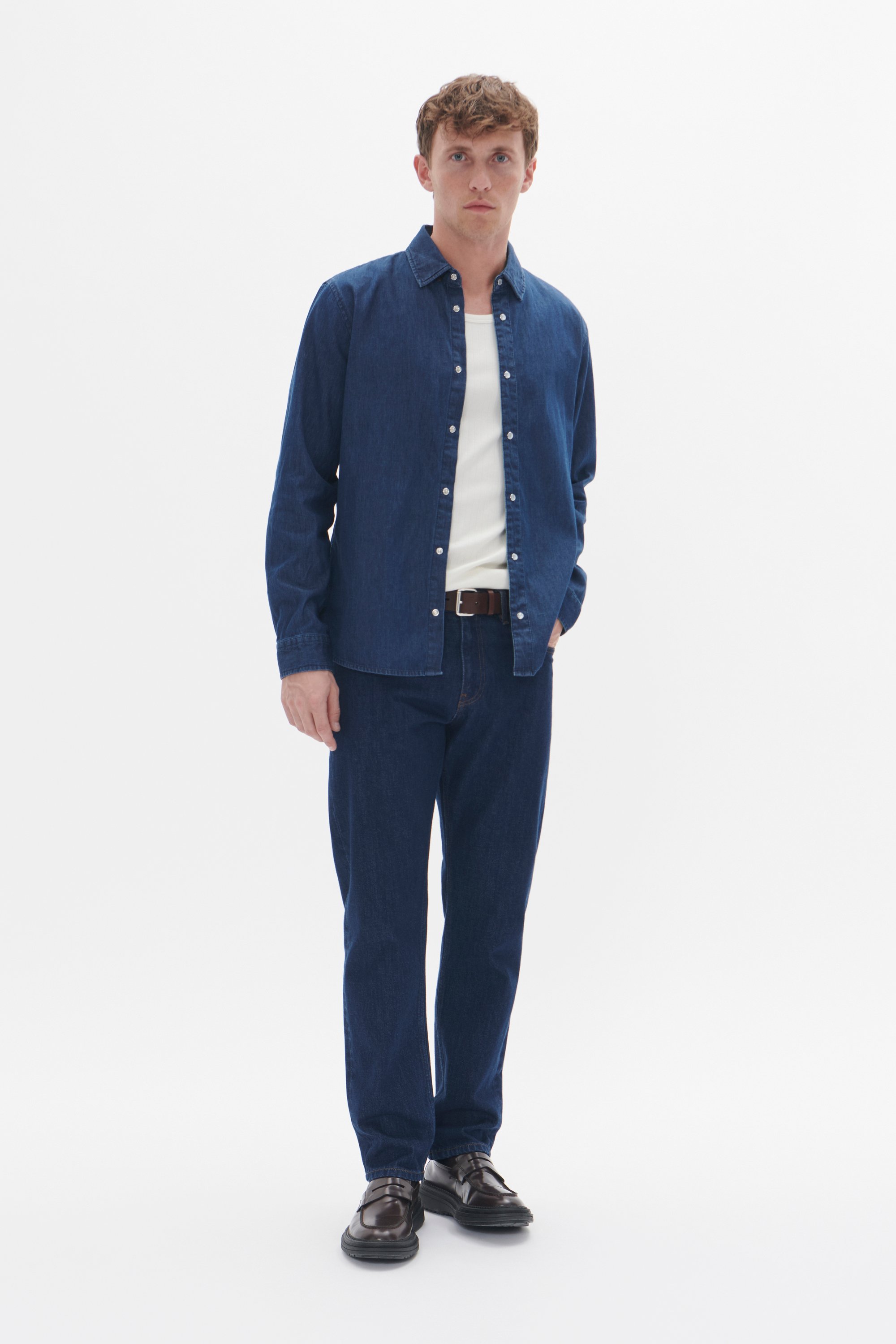 Langarm - Hemd Gerade Passform medium blue