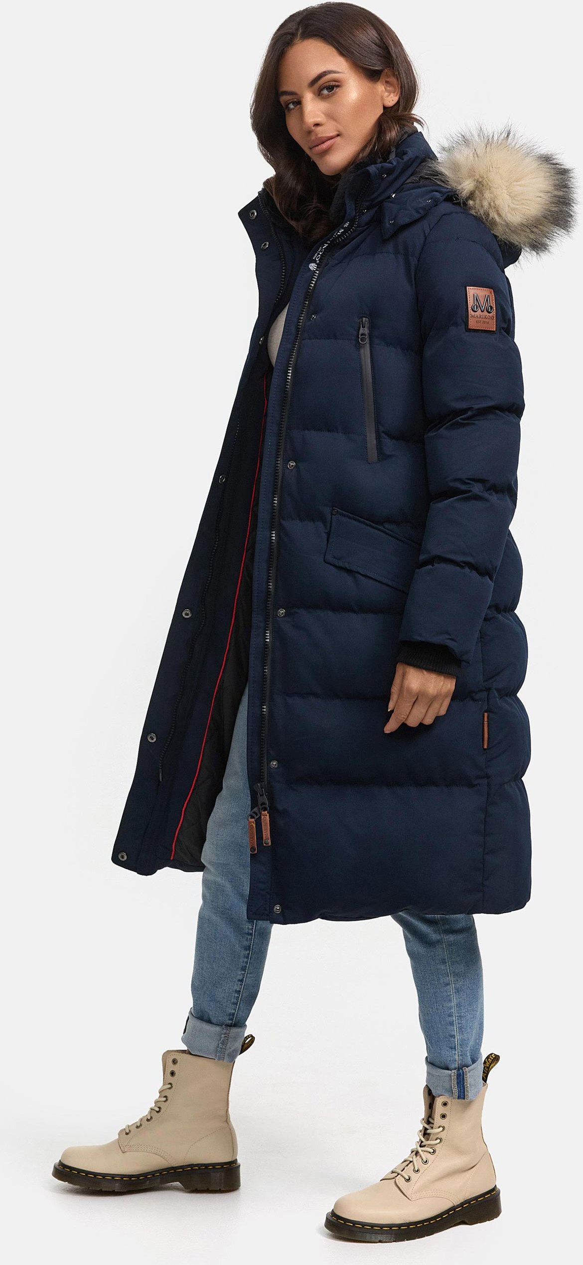 Marikoo Damen Winterjacke – Schneesternchen, lang mit Kapuze & Fellkragen