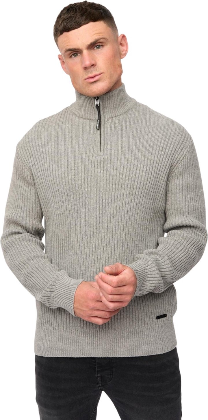 Crosshatch - "Havaline" Pullover mit kurzem Reißverschluss für Herren (Grau meliert)