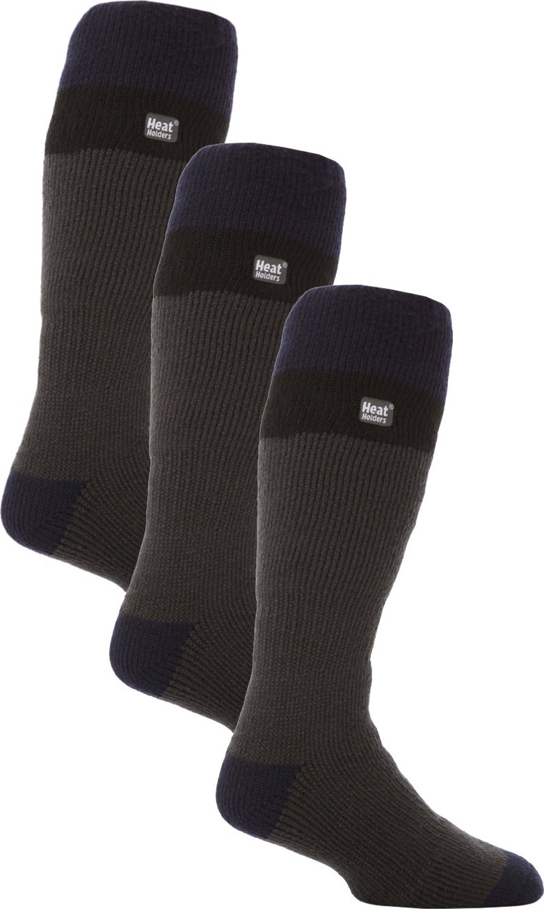 Thermische gestreifte Skisocken für Männer | Hochwertige Wärmespeicher Extra lange Socken - Grau / Schwarz