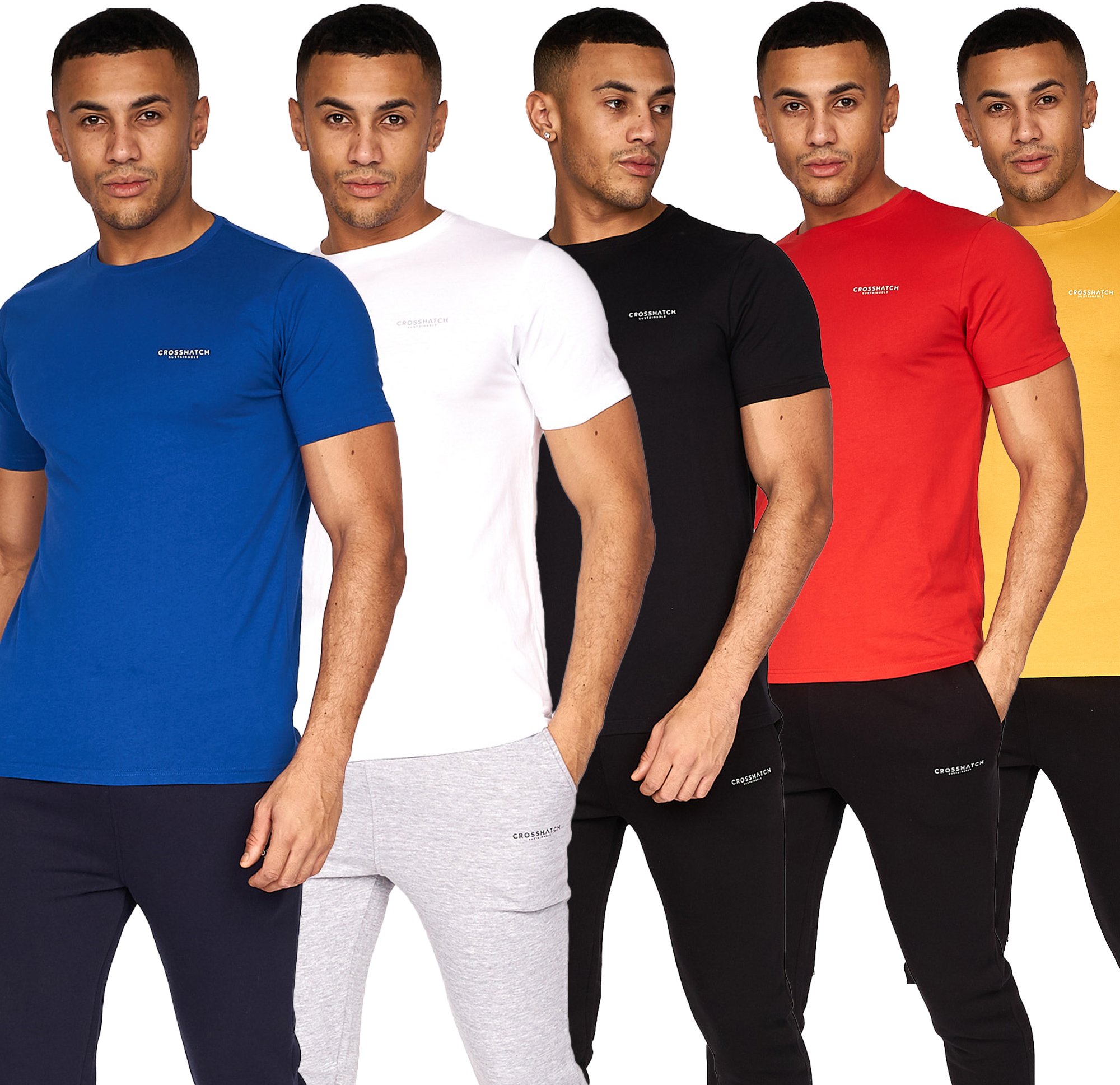 Crosshatch - "Traymax" T-Shirt für Herren (5er-Pack) (Blau/Rot/Schwarz/Gelb/Weiß)