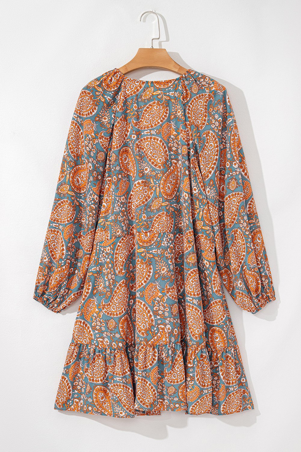 Thumbnail - Orangenes Paisley-Muster Lockere Passform Kordelzug Hohe Taille Mini-Kleid
