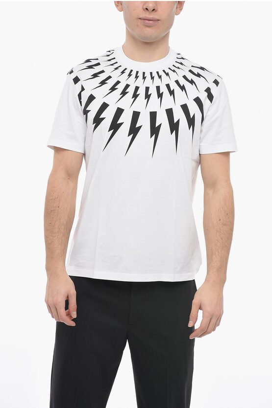 Slim Fit FAIR-ISLE THUNDERBOLT Rundhals-T-Shirt in Weiß
