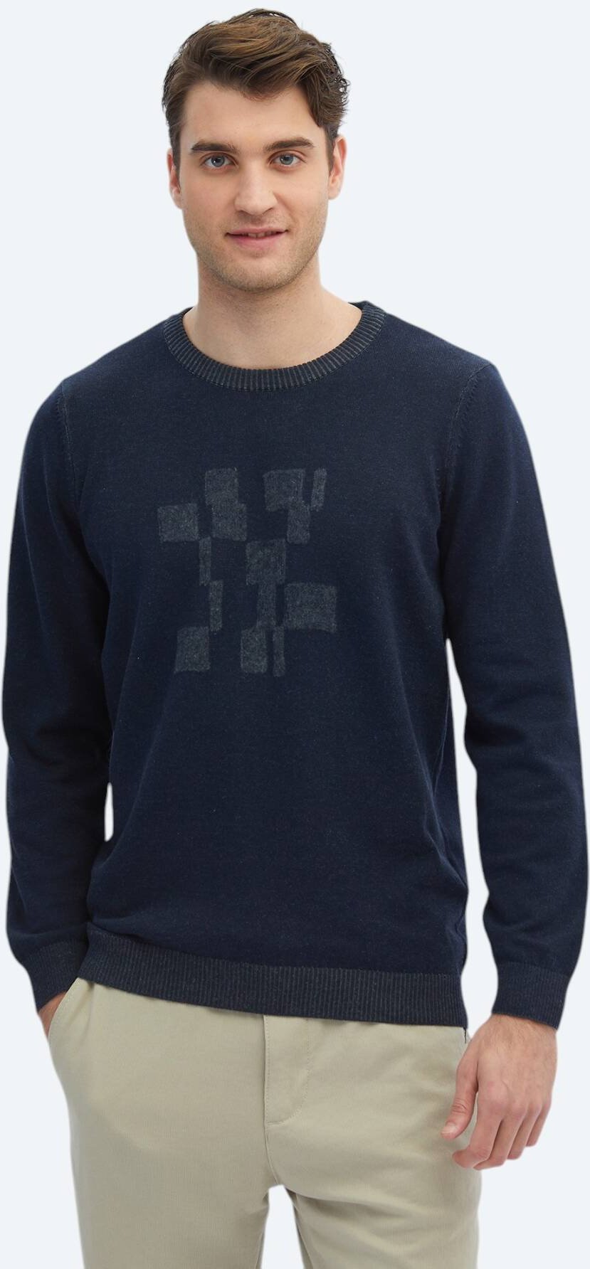 Gemusterter Strickpullover aus Baumwollmischung mit Rundhalsausschnitt