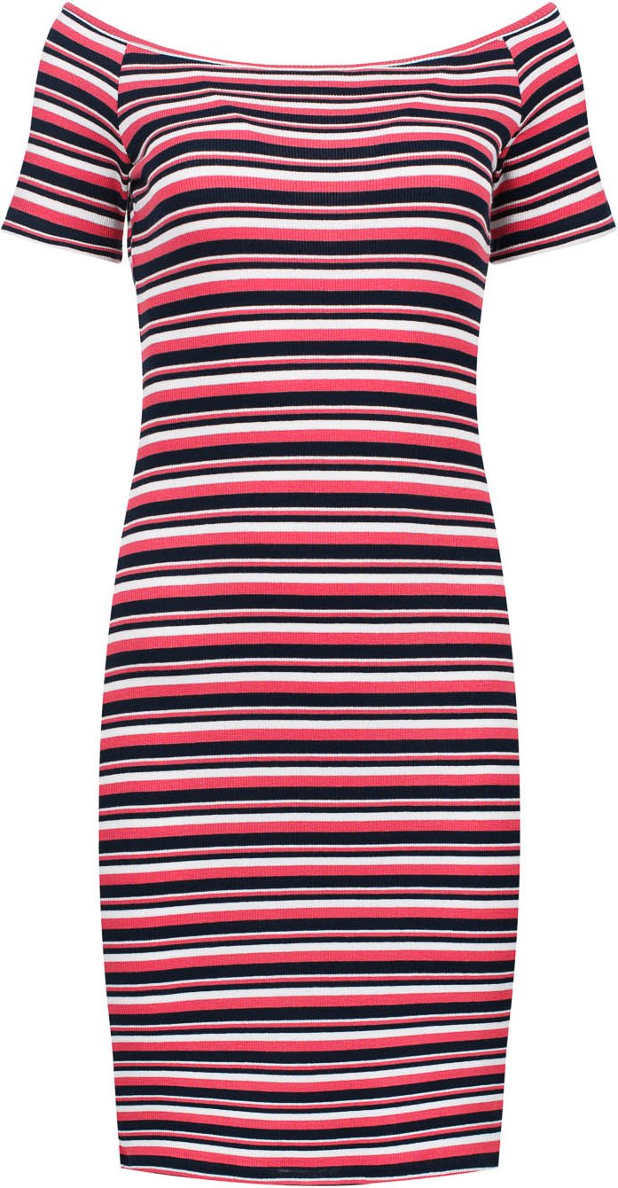Gestreiftes Schulterfreies Enges Kleid - Rot und Schwarz