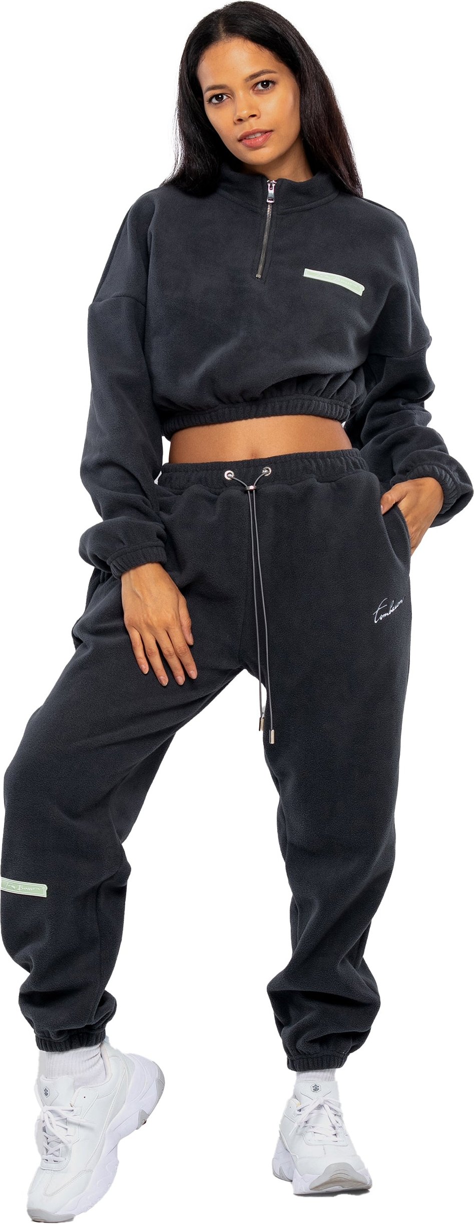 Tom Barron Casual Cropped Fleece Stilvoller Oversize-Trainingsanzug-Set für Damen