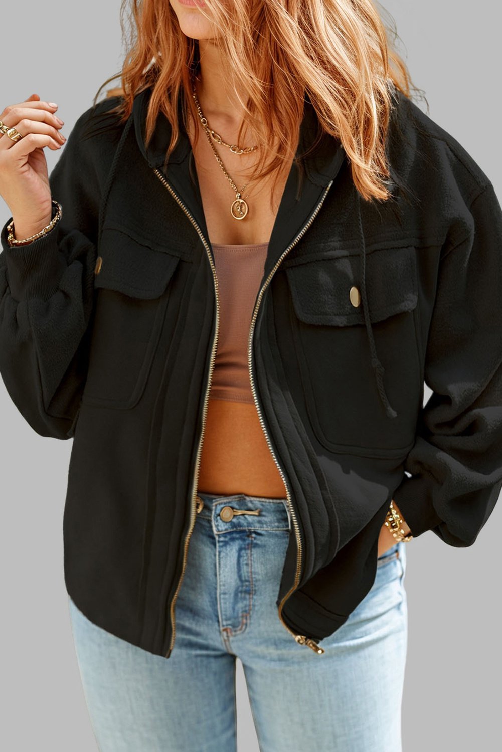 Fleece Zip-Up Hoodie Jacke