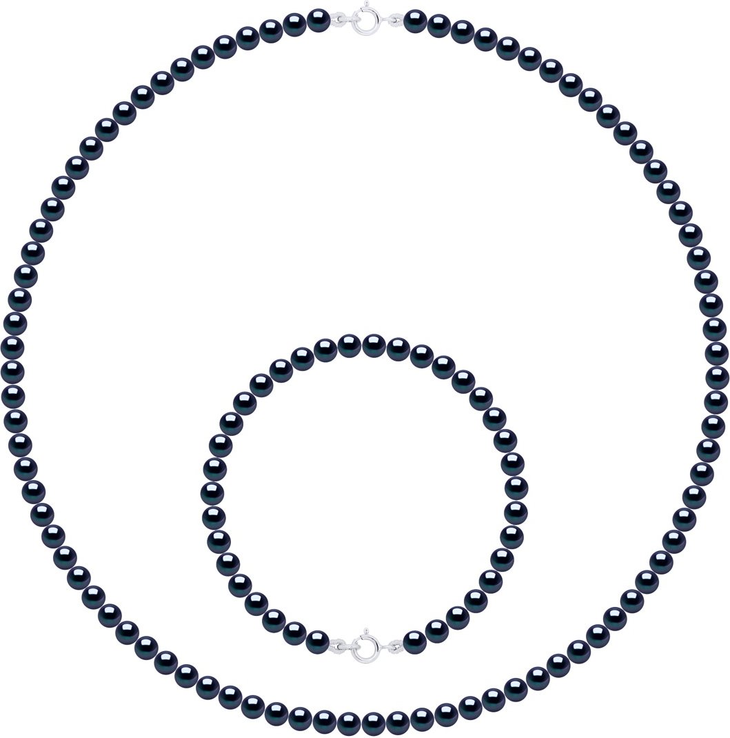 Das Set Halskette/Armband besteht aus: Halskette aus echten Süßwasser-Zuchtperlen, rund 4–5 mm