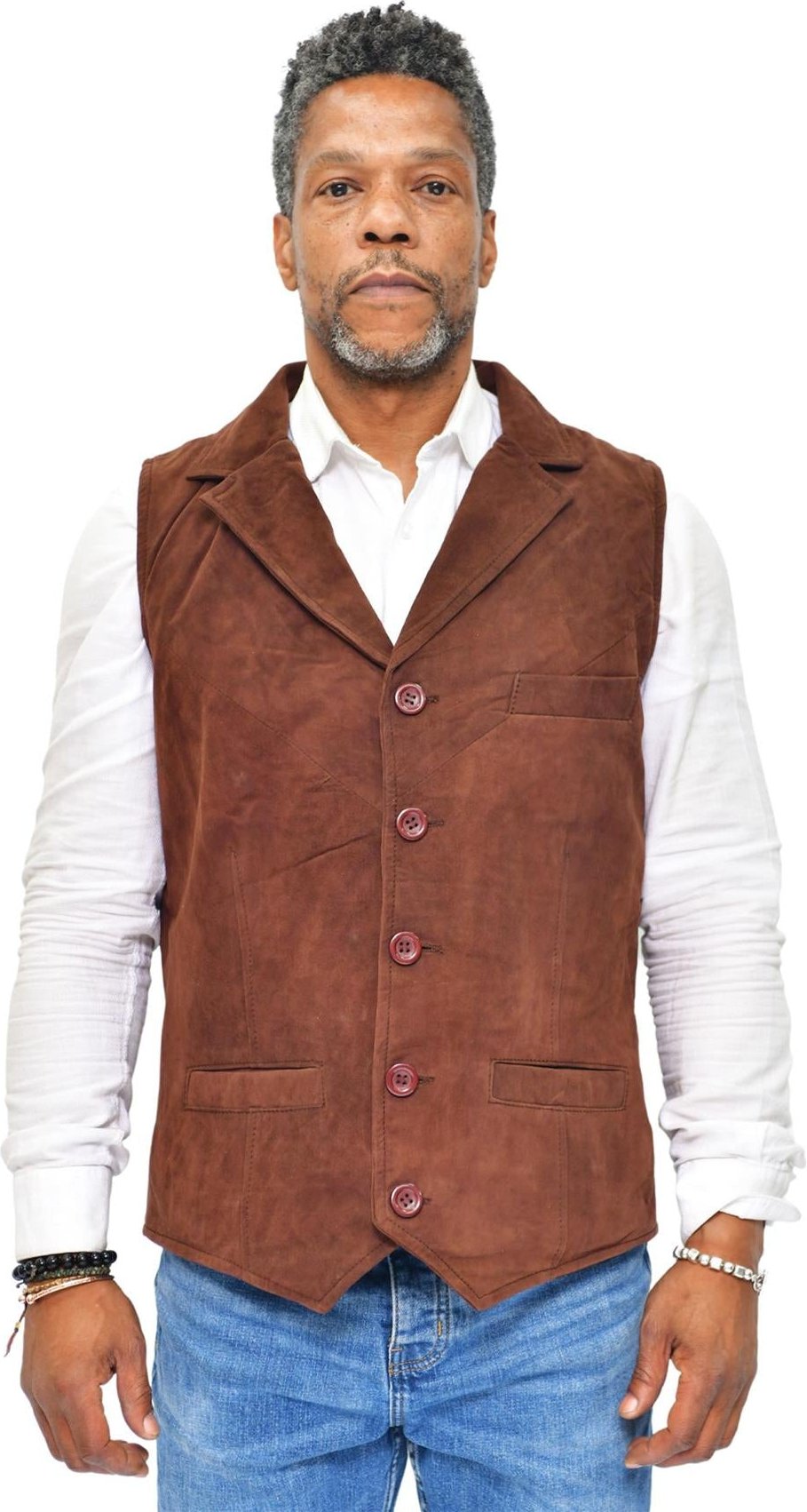 Thumbnail - Klassische Herrenweste aus glattem Ziegenveloursleder-Exeter