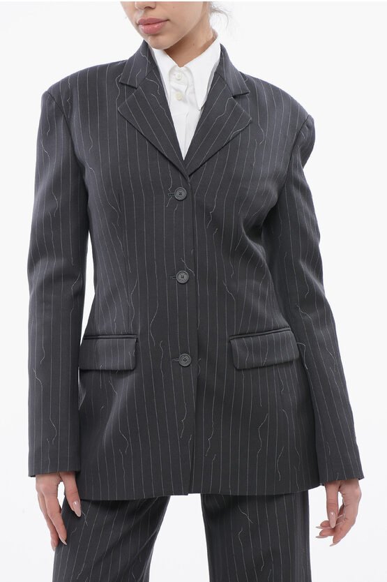 Slim Fit-Blazer aus Schurwollmischung mit Nadelstreifen in Grau