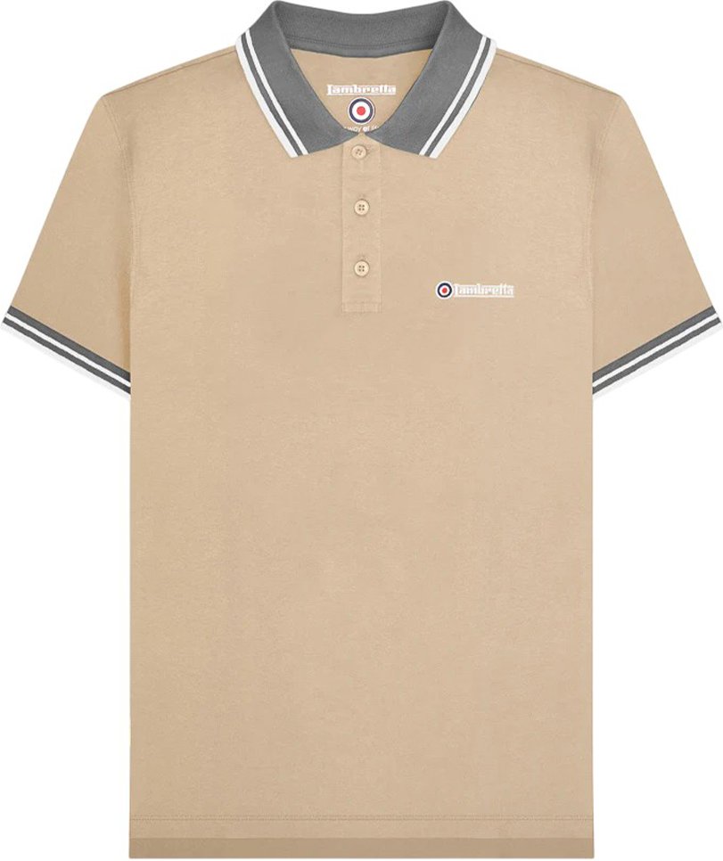 Lambretta Herren Polo-Shirt mit Kontrastkante (Stein/Eisen)