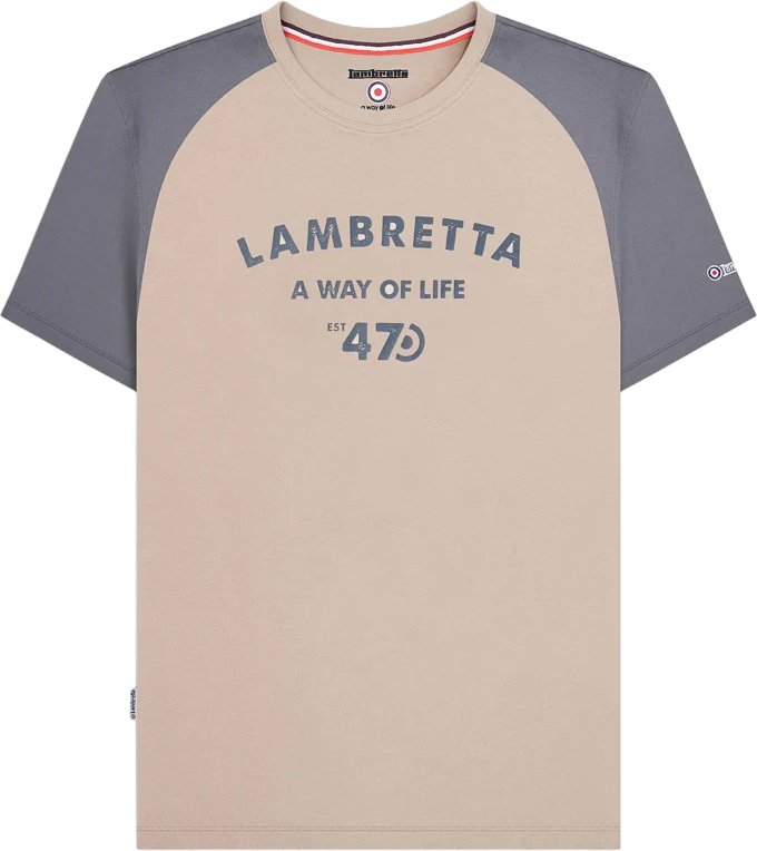 Lambretta - "1947" T-Shirt für Herren, Raglanärmel (Steinfarben)