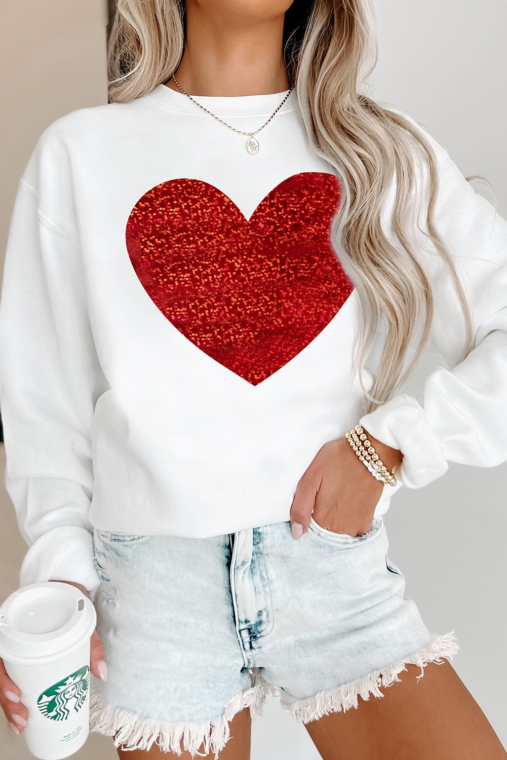 Rotes Herz Glitzer Sweatshirt