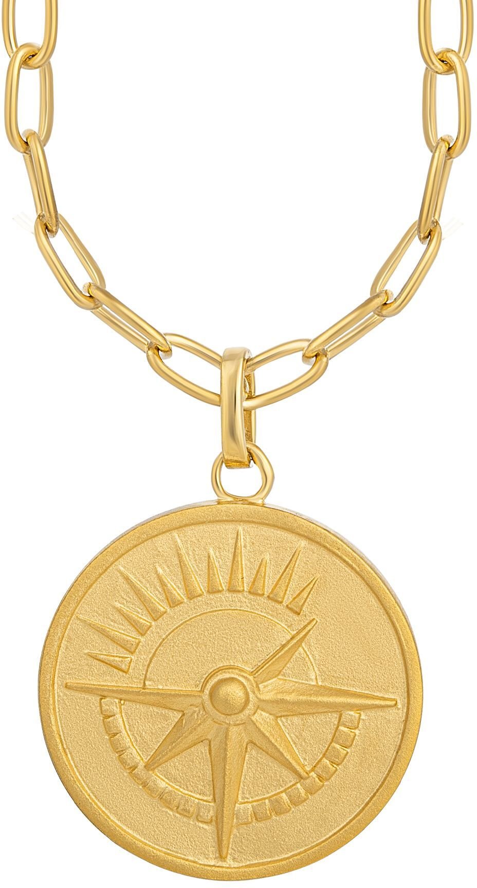 cai Halskette 925 Silber vergoldet Münze Kompass Sonne
