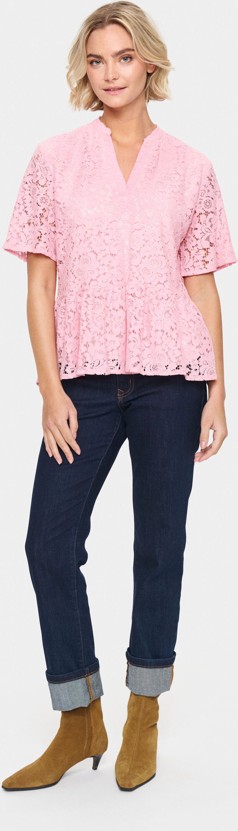 Kurzarm-Bluse Gerade Passform Pink Nectar rose