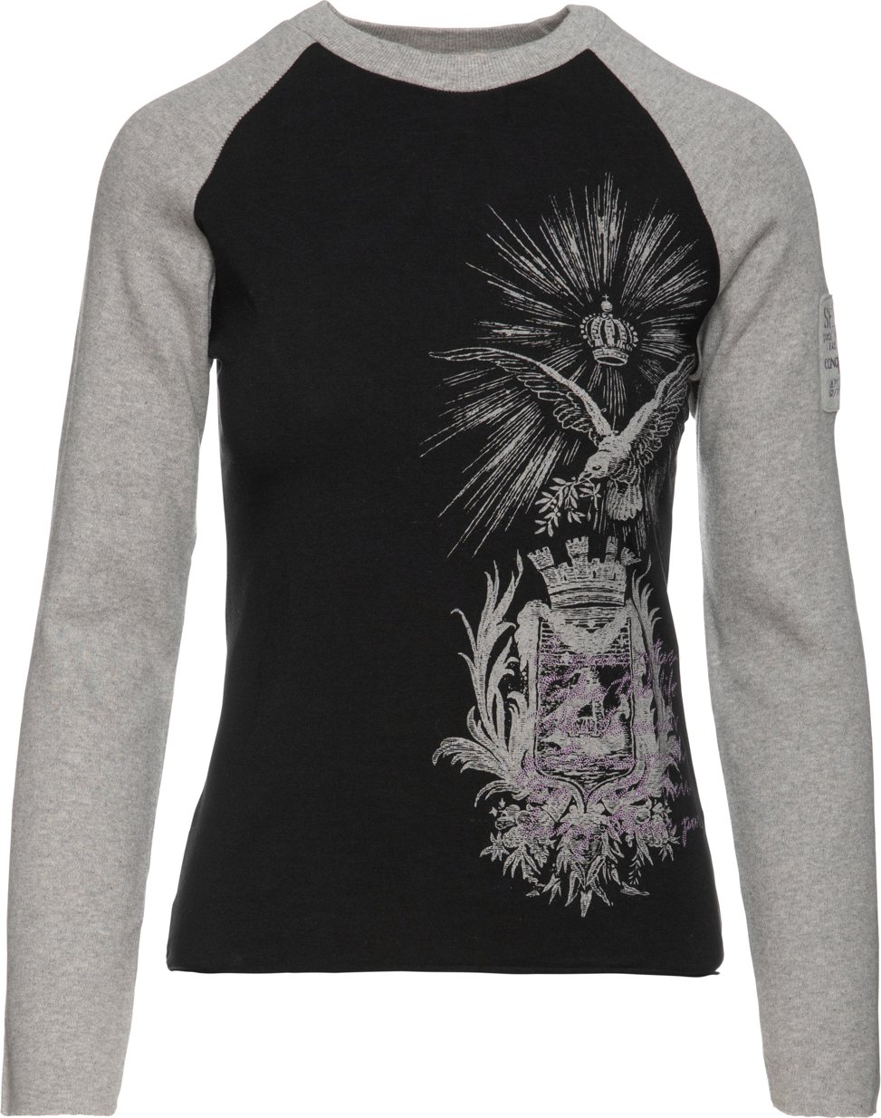 Schwarz-graues Print-Top mit Stickerei-Detail