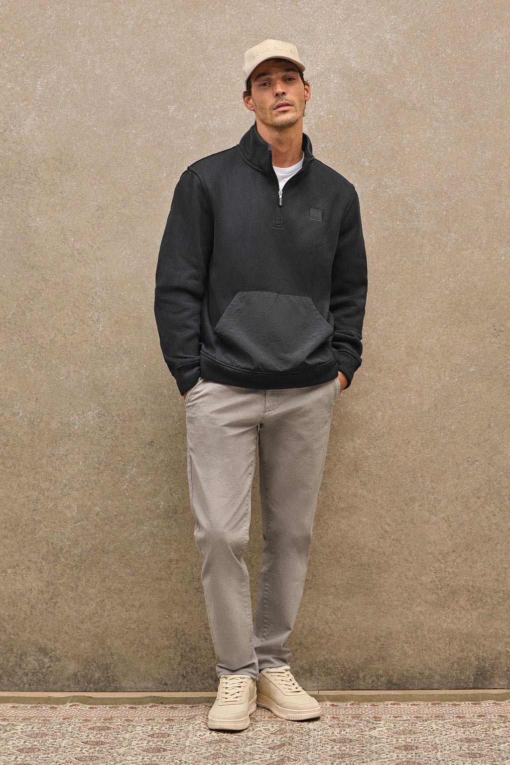 Sweatshirt aus Fleece schwarz mit halbem Reißverschluss und Polo Club-Logo