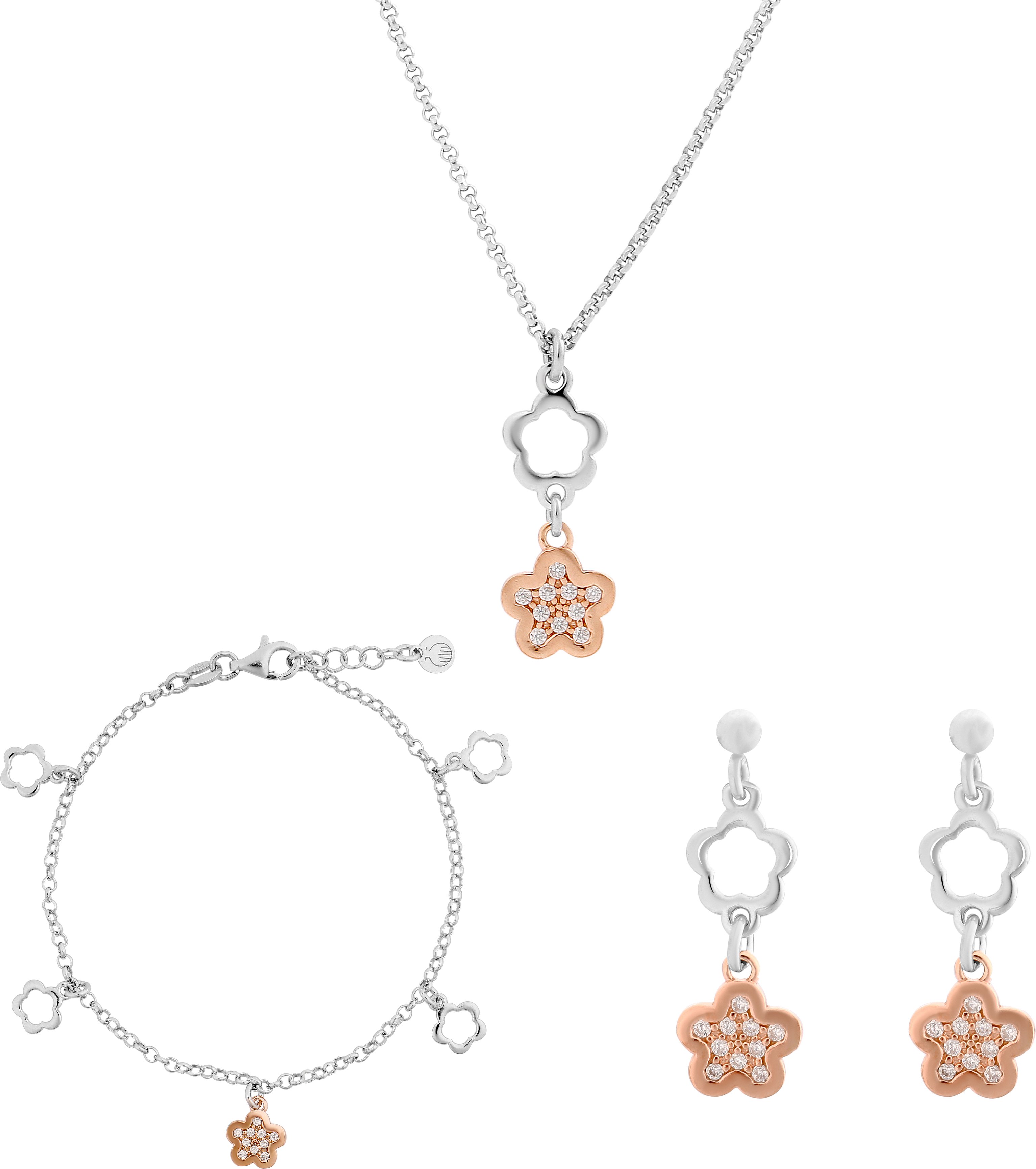 Orphelia 'Nixie' Damen-Set aus 925er Sterlingsilber: Kette + Armband + Ohrringe – Silber/Rosé SET-7377