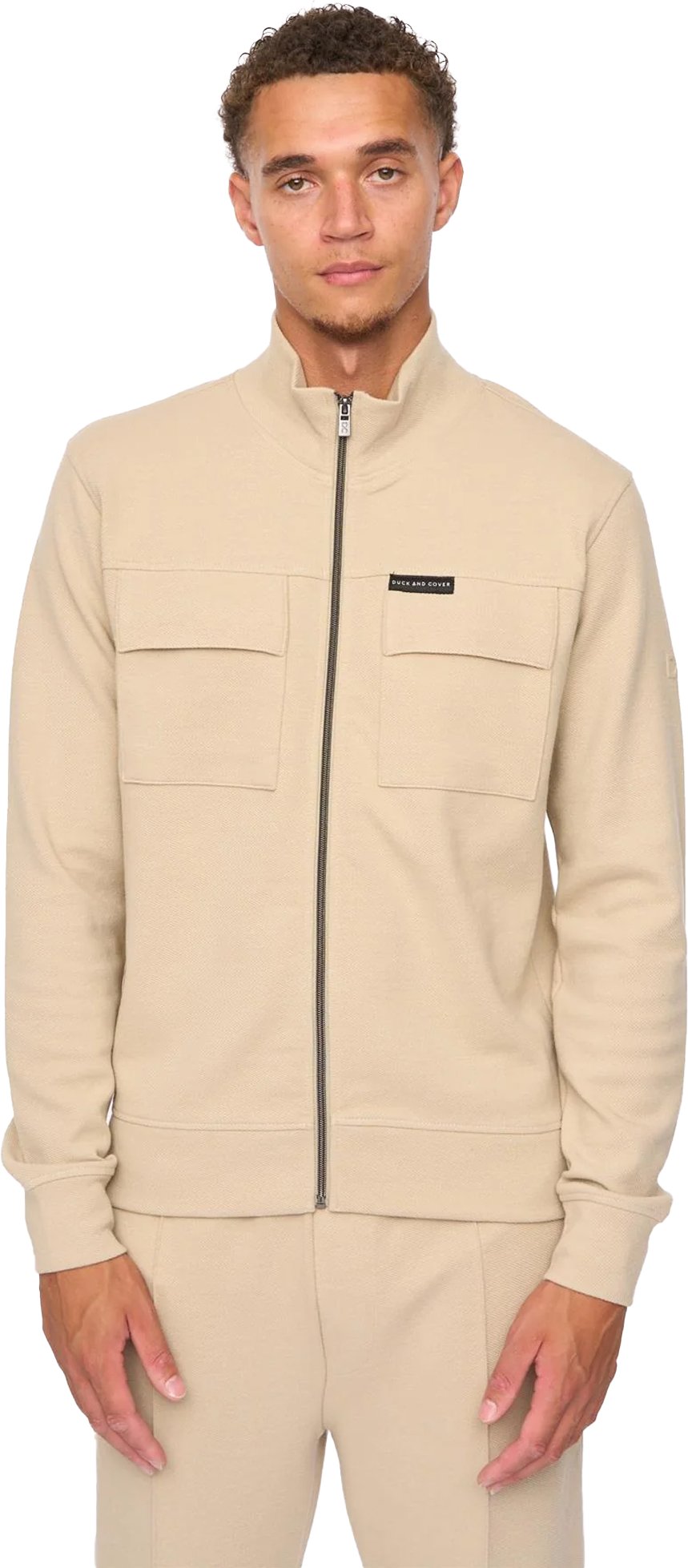 Thumbnail - Duck and Cover - "Tames" Sweatshirt für Herren, Durchgehender Reißverschluss (Steinfarben)