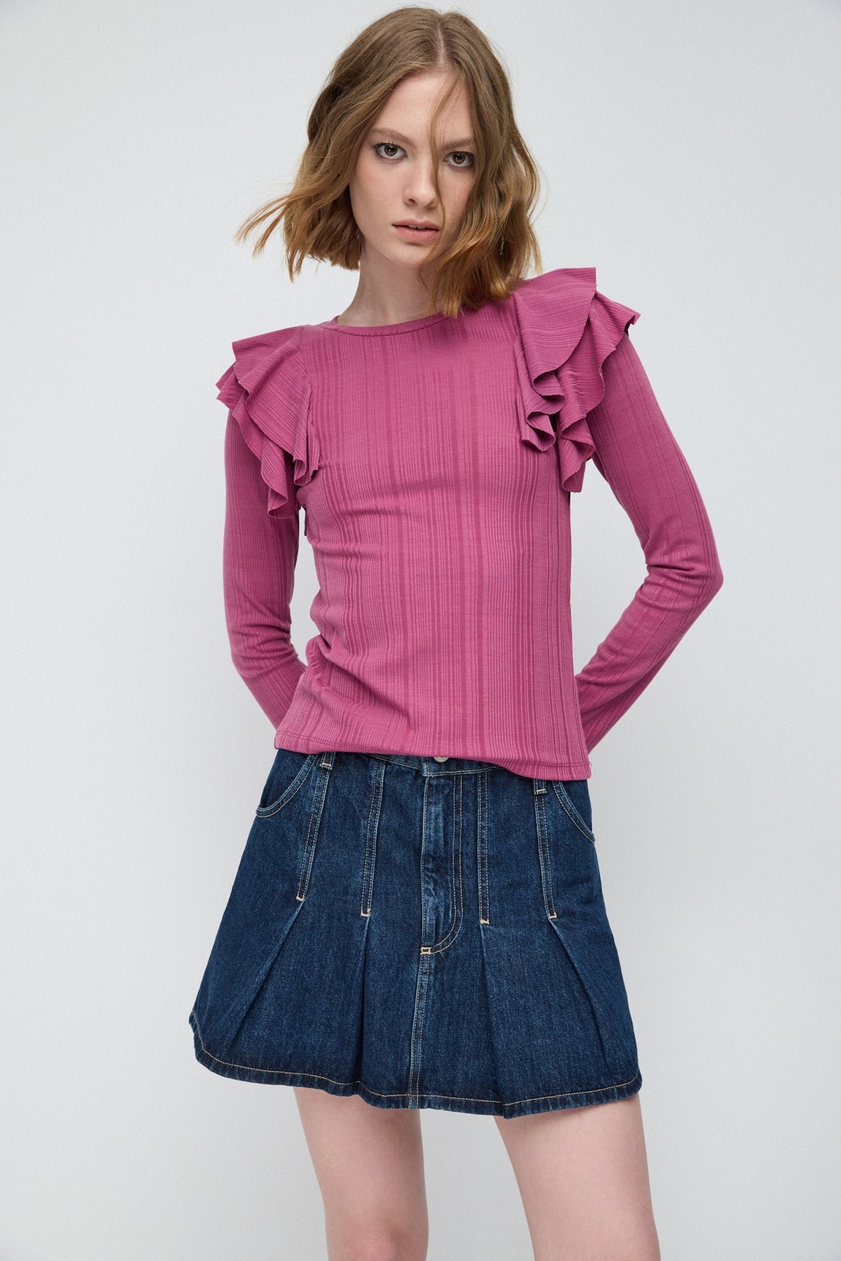 Gerüschte Ärmelbluse aus türkischem Stoff