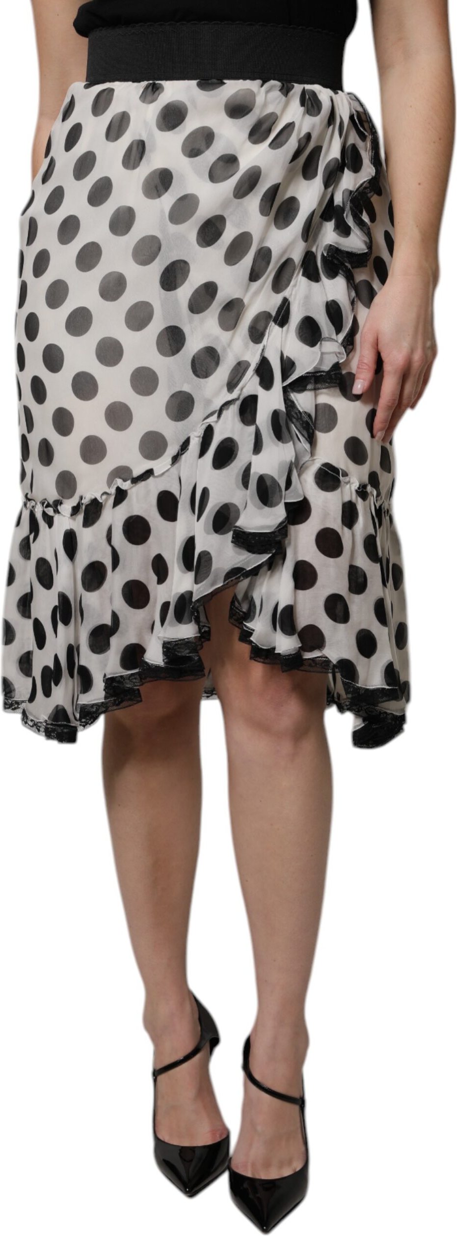 Pünktchen-Rüschenträger-Midi-Rock