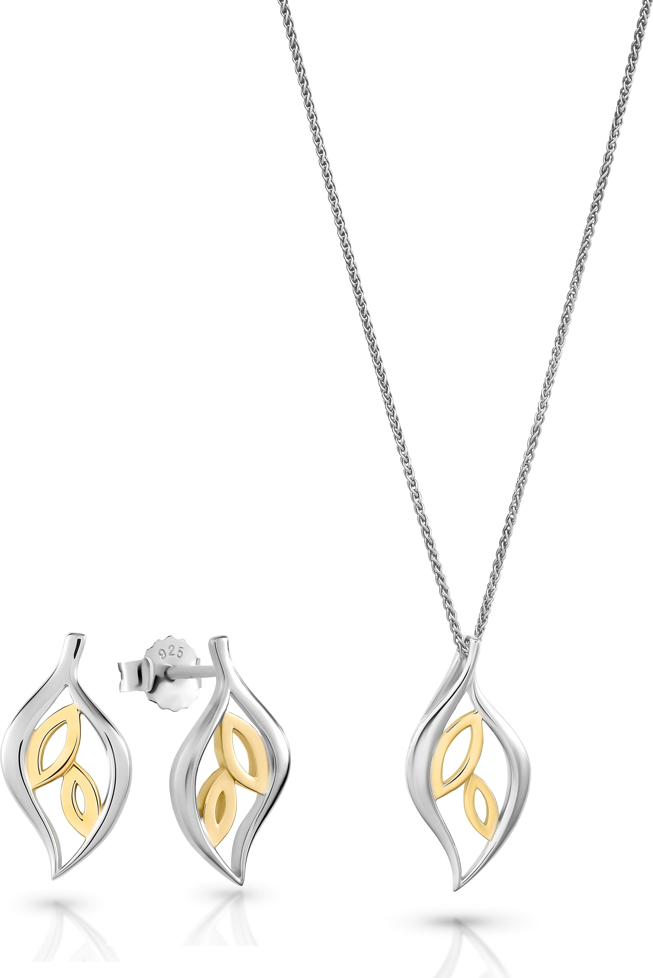 Orphelia 'Charlotte' Damen 925 Sterling Silber Set: Kettenanhänger + Ohrringe - Silber/Gold SET-7523