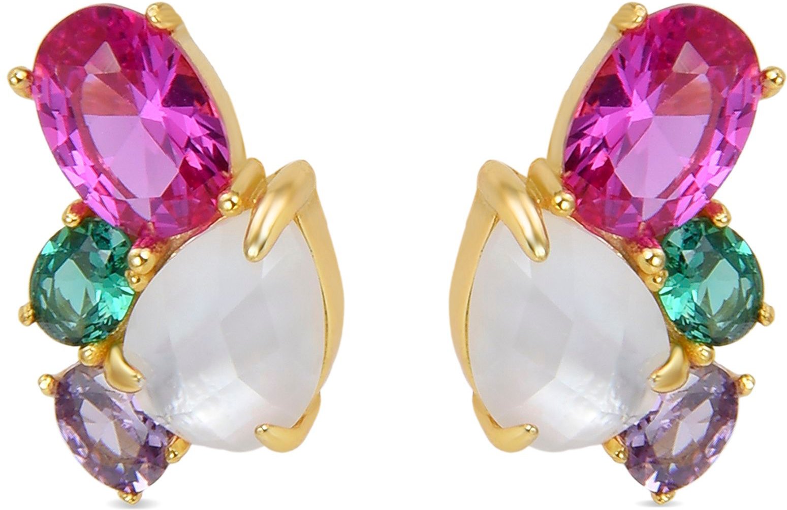 Luxenter Sterling Silber 925 Ohrringe mit Bergkristall und Perlmutt in 18K Gelbgold - Zafi