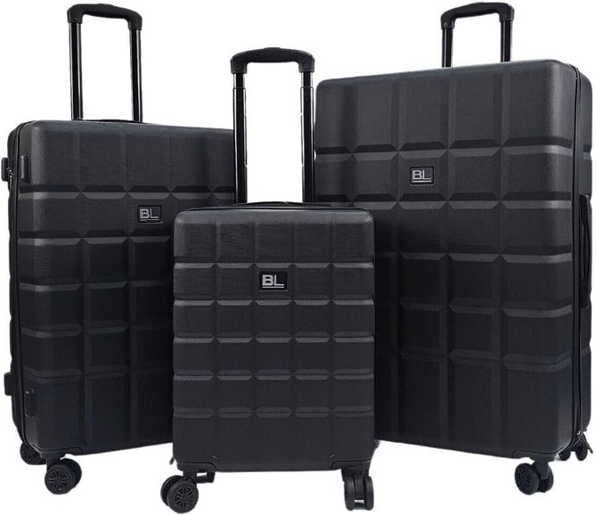 Schwarzes Hartschalen-Klassiker-Kofferset mit 8 Rädern, Handgepäck, Reisetasche