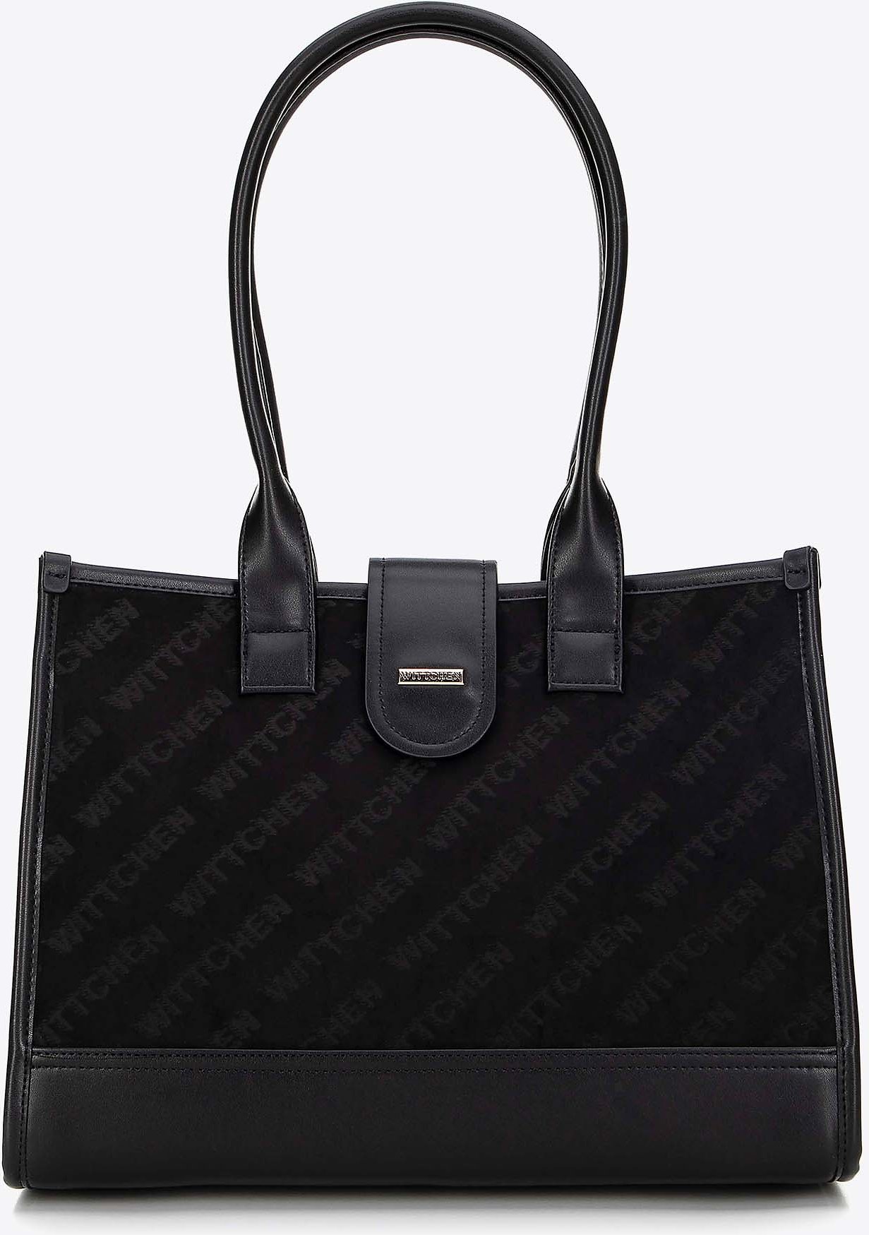 Wittchen Damen-Schultertasche, klassisch, mit Stoffeinsatz, Schwarz, Kunstleder