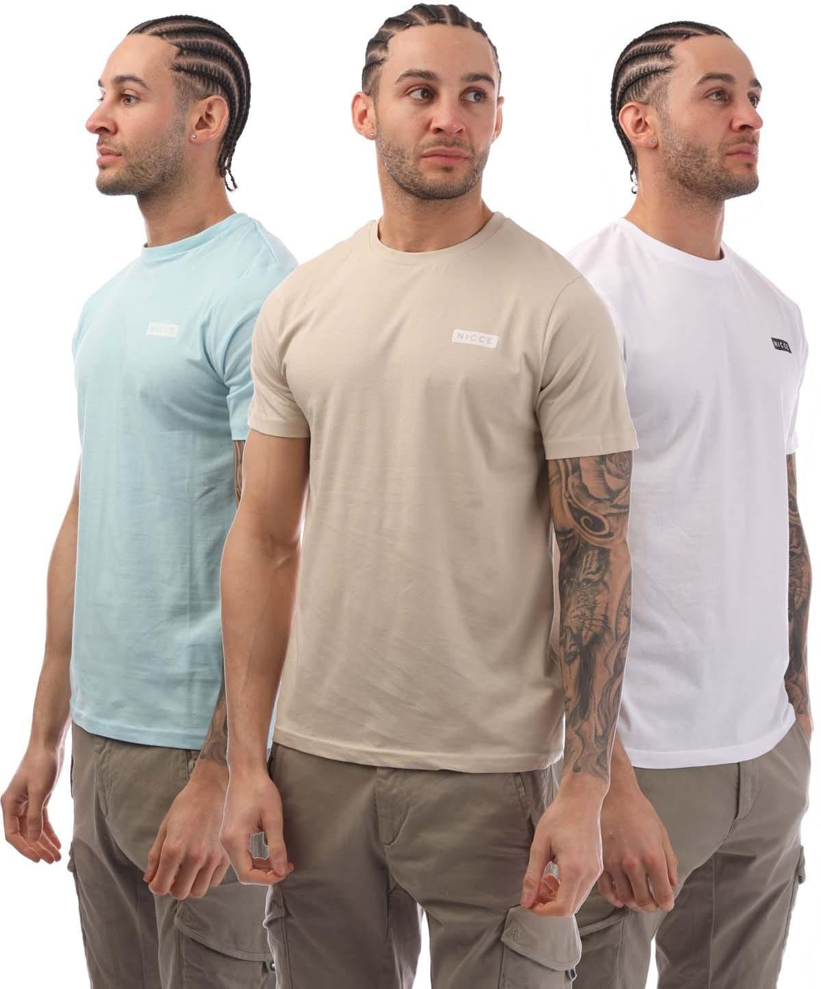 Nicce - "Krylbo" T-Shirt für Herren (3er-Pack) (Blau/Beige/Weiß)