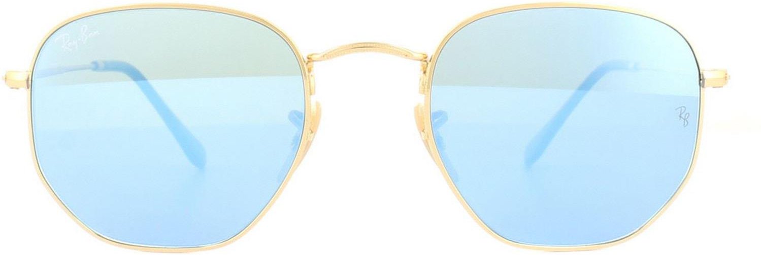 Lunettes De Soleil Ray-Ban Hexagonal 3548N 001/9O Miroir Dégradé Bleu Clair Or