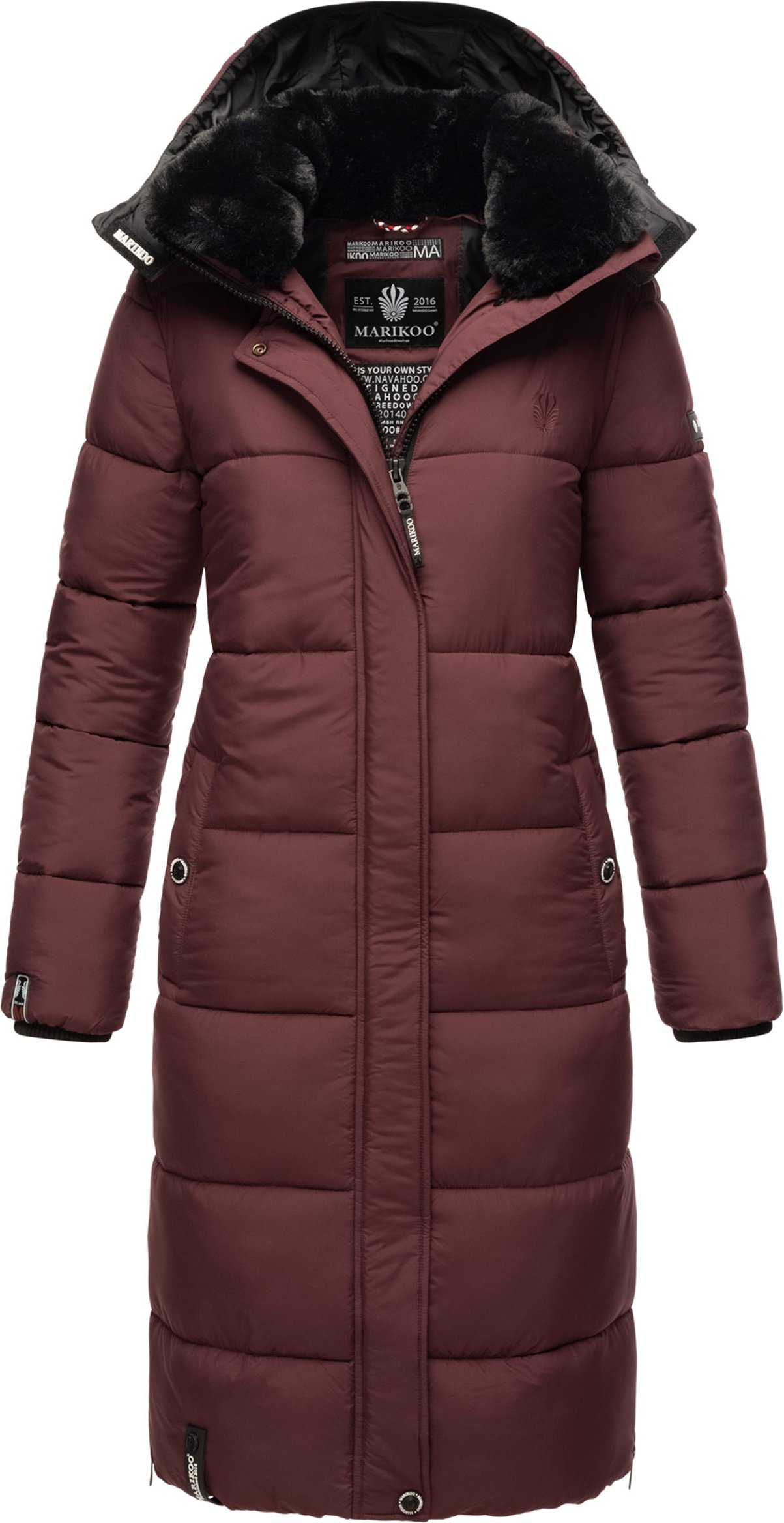 Marikoo Damen Winterjacke – Lange Steppjacke mit abnehmbarer Kapuze