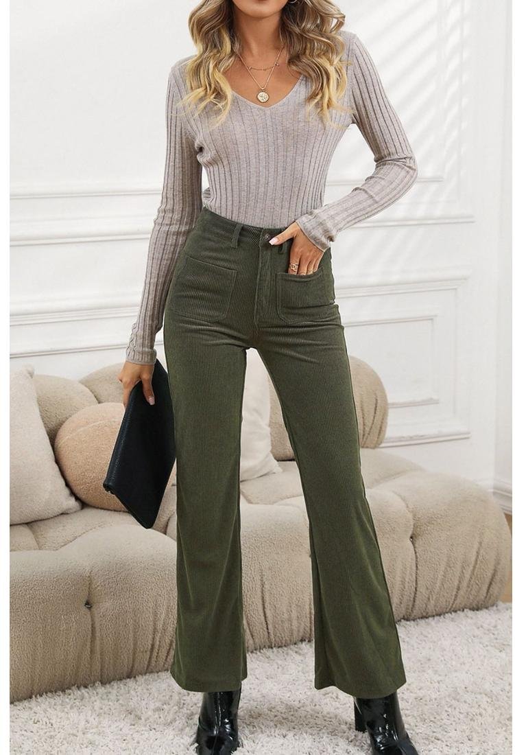 Thumbnail - Cordhose mit hohem Bund und quadratischen Taschen