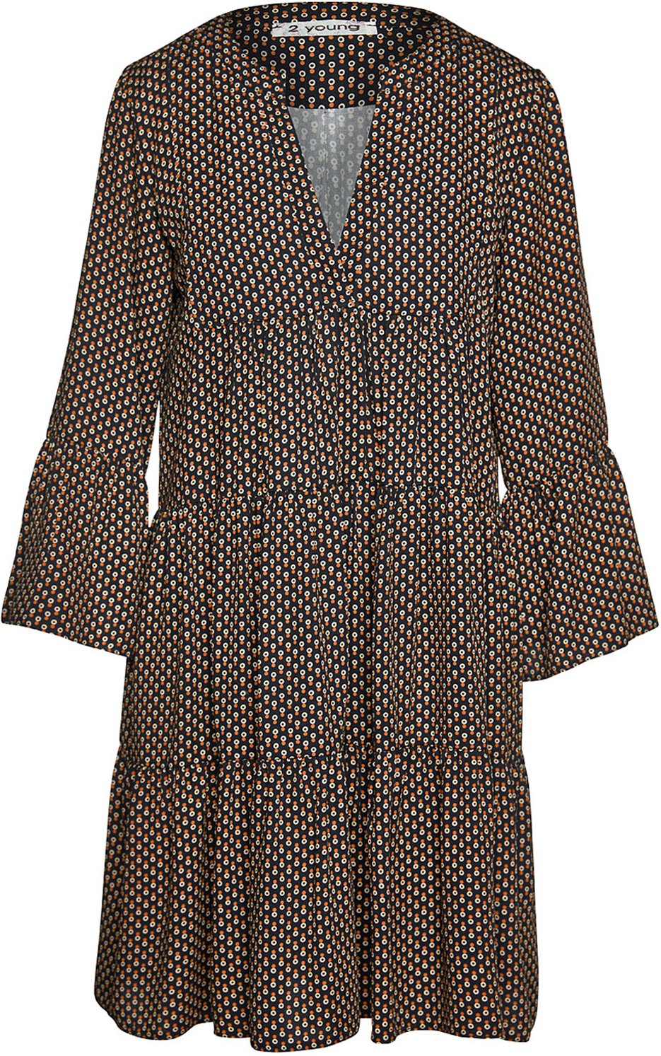 Thumbnail - Print Kleid mit gerafften Nähten und Glockenärmeln