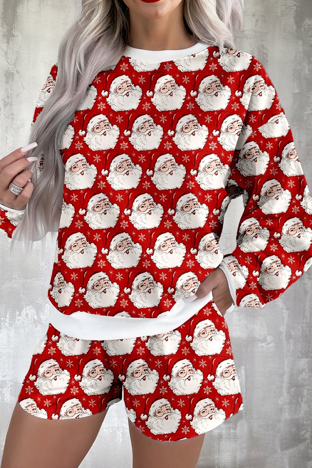 Weihnachtsmann-Muster Loungewear-Set