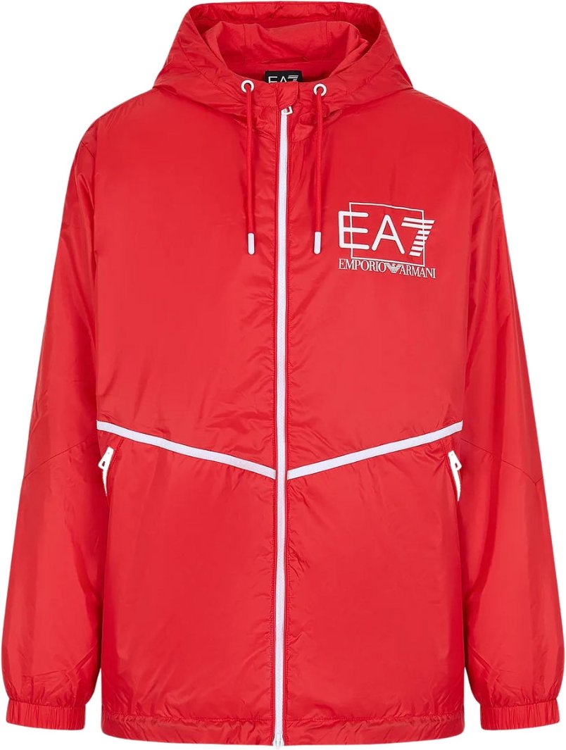 Rote Kapuzenjacke „ea7" Mit Auffälligem Logo
