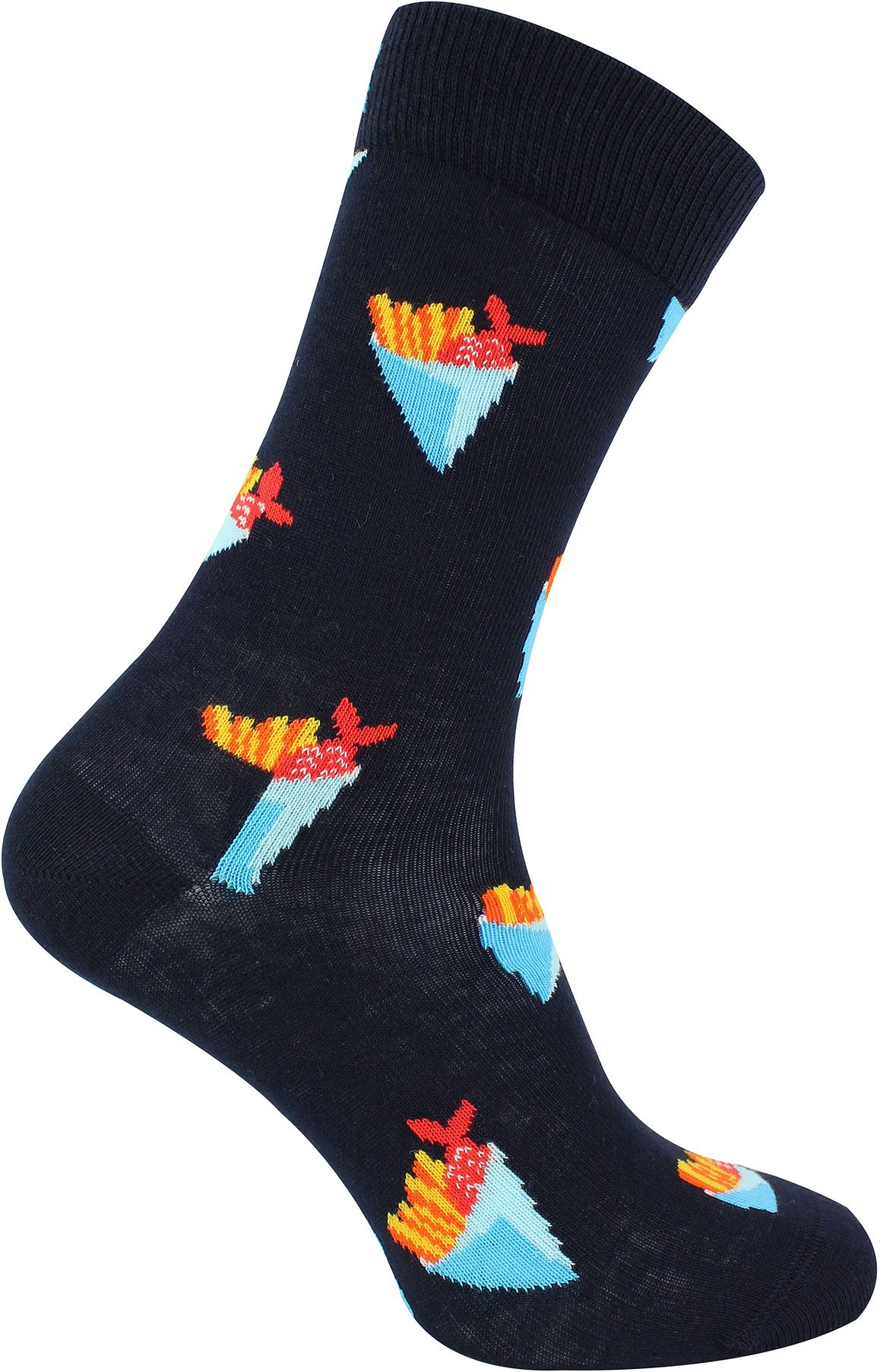 Fisch und Chips Socken | Happy Socks | Atmungsaktive Lustige Bunte Baumwolle Geschenk-Socken - Denim