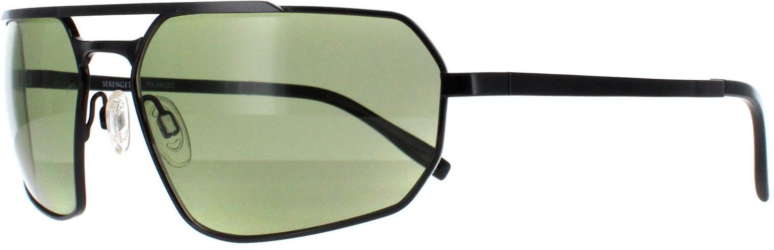 Serengeti Rectangle Herren Glänzend Schwarz Transparent Schicht Mineral Polarisiert 555nm Grün Hinkley