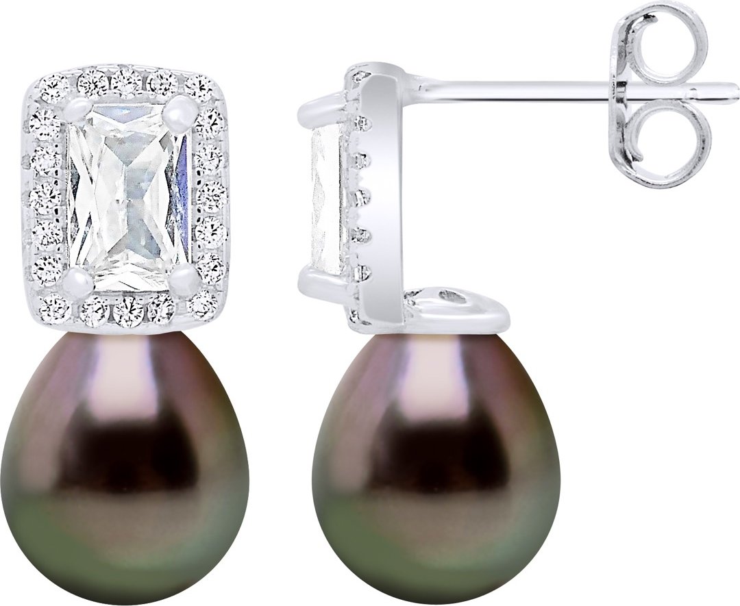 Hängende Ohrringe, echte Tahiti-Zuchtperlen, 8–9 mm