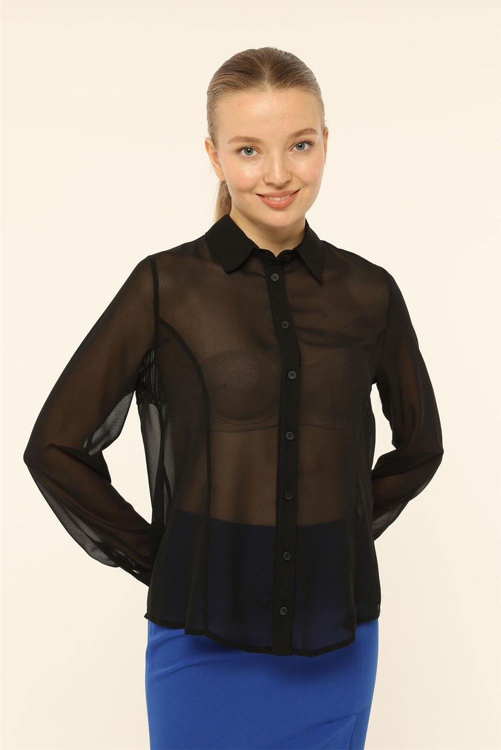 Chiffon-Hemd mit Fransenrücken