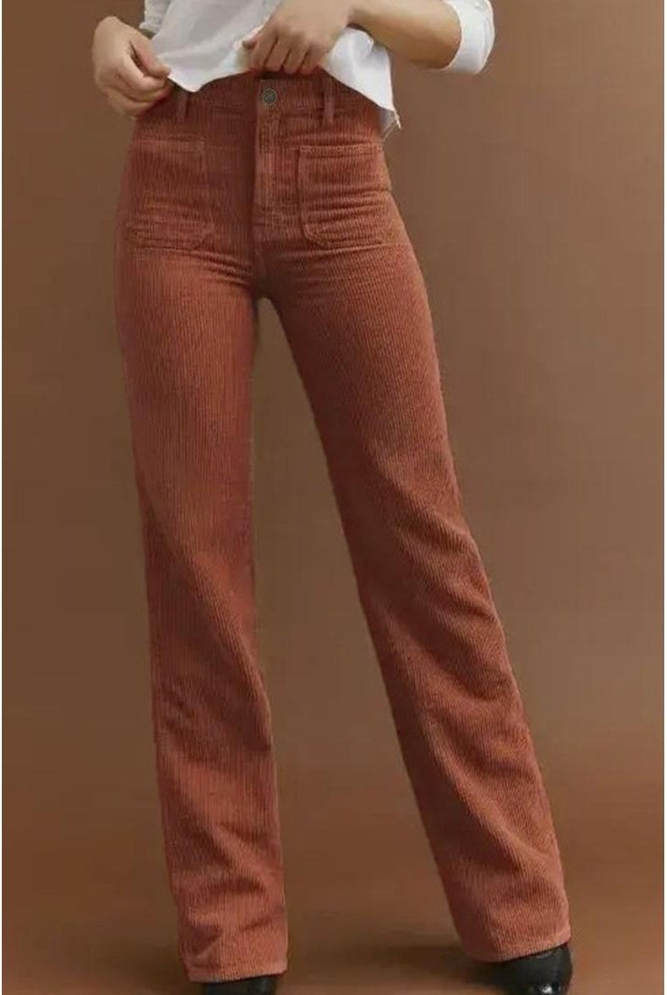 Thumbnail - Cordhose mit hohem Bund und quadratischen Taschen