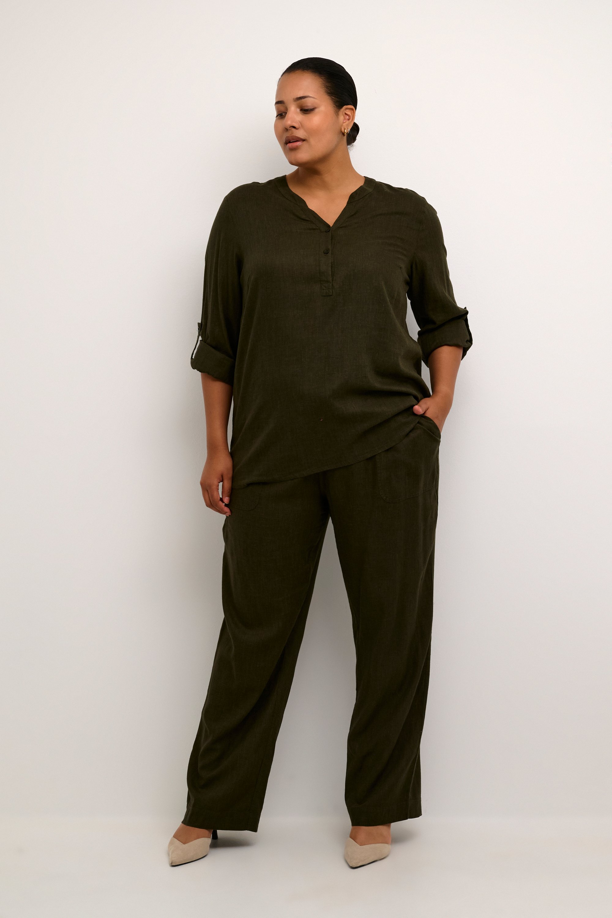 Langarm-Bluse Regular fit Forest Night dark green