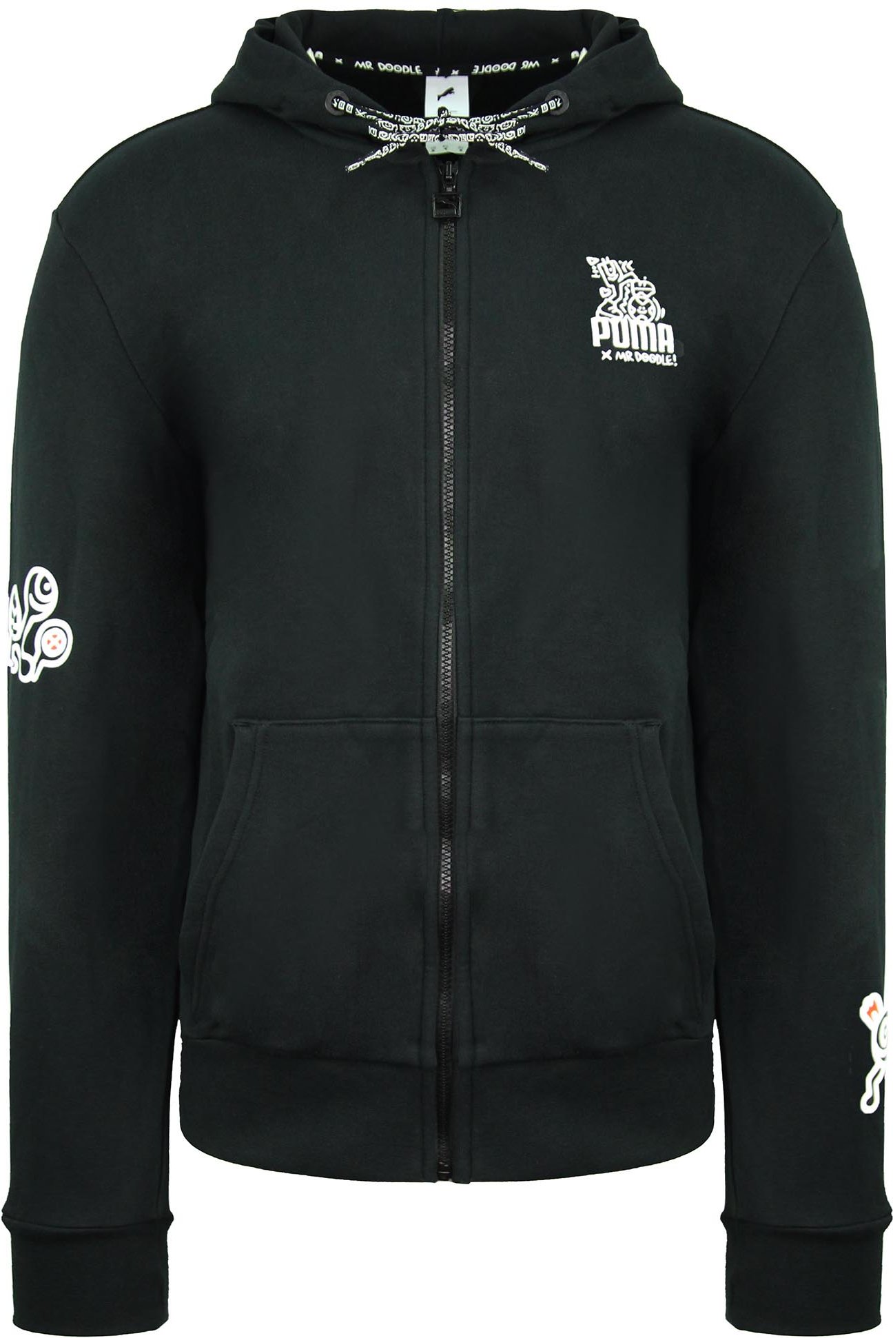 Puma x Mr. Doodle Langarm Reißverschluss auf schwarze Herren Kapuze -Jumper 598681 01
