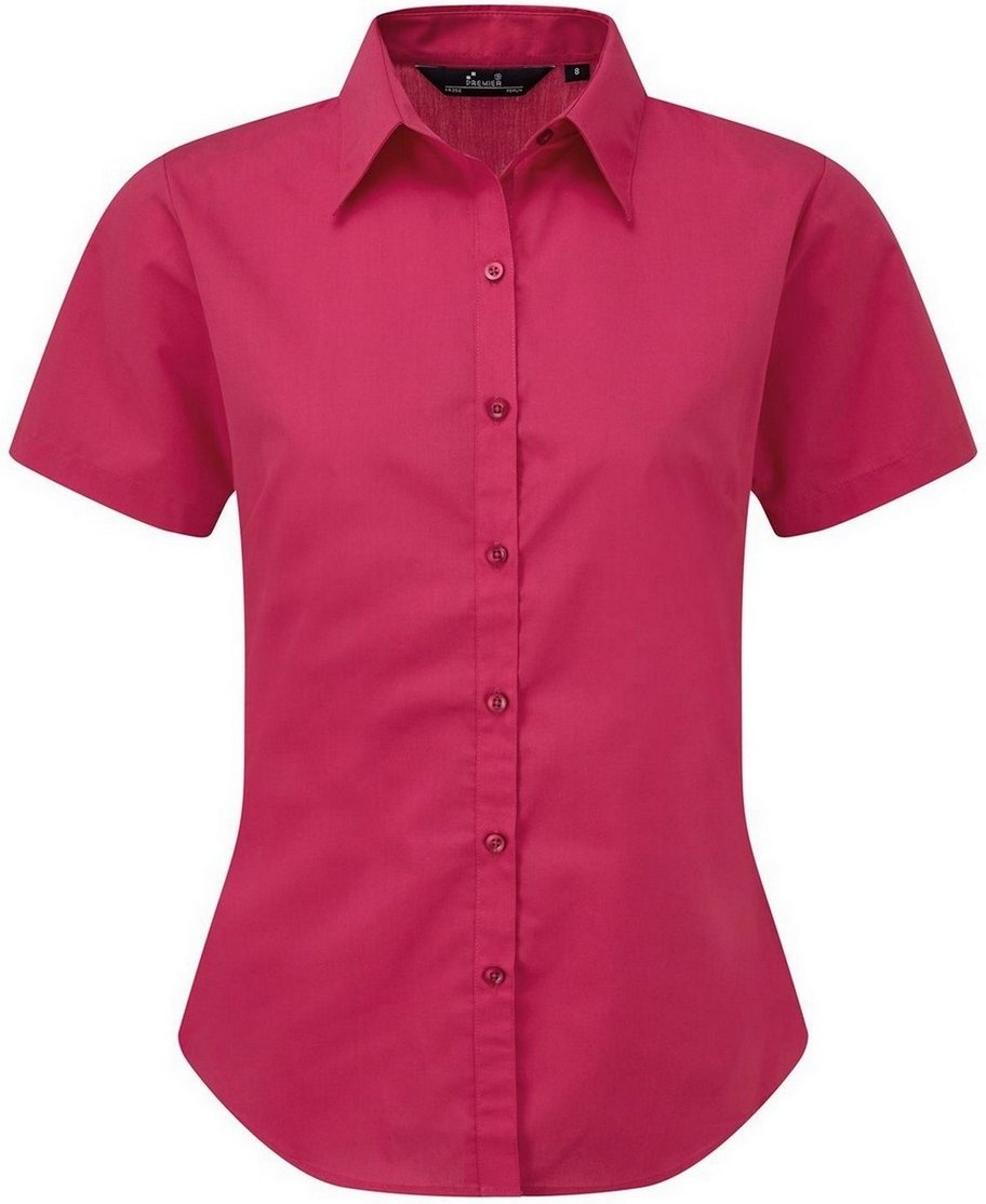 Premier Damen Kurzarm Popeline Bluse / Arbeitshemd (Hot Pink)