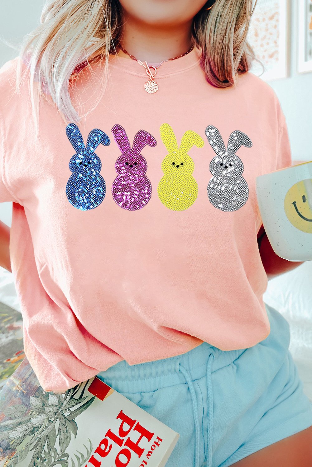 Pailletten-Hase Grafik-T-Shirt