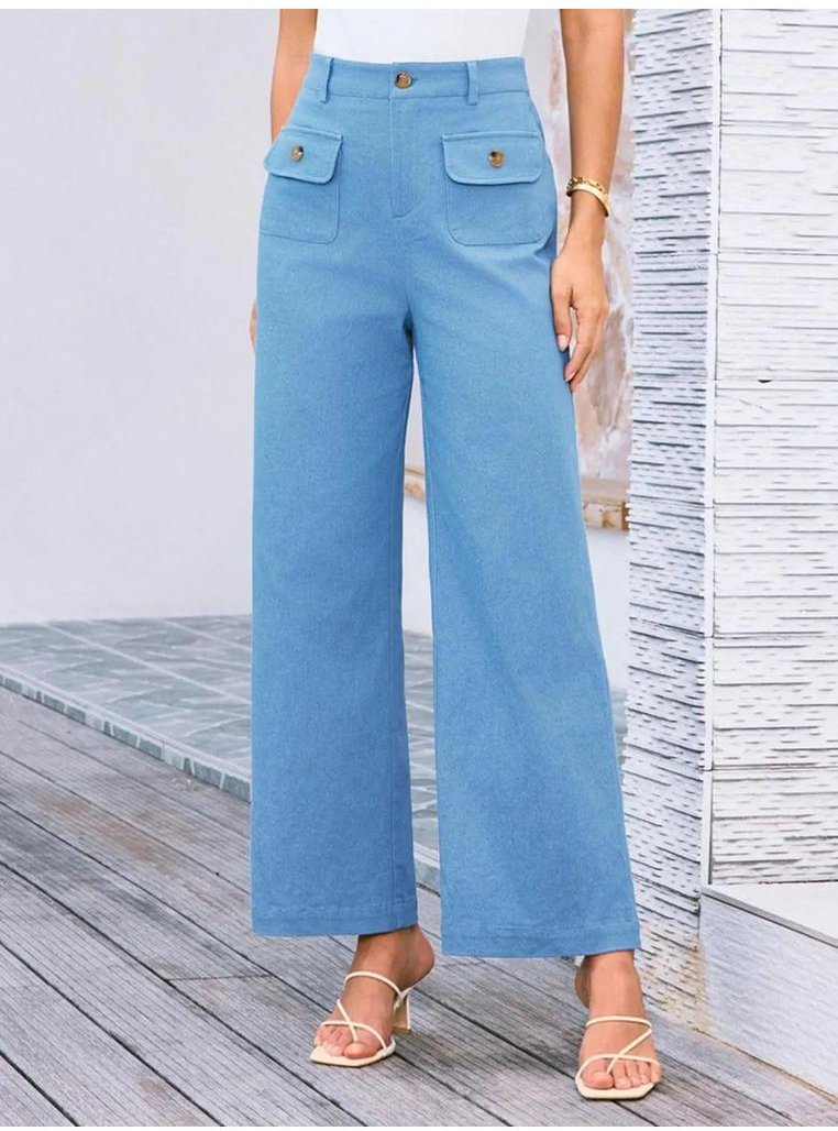 Hose mit hohem Bund und weitem Bein und Knopfen und Taschen